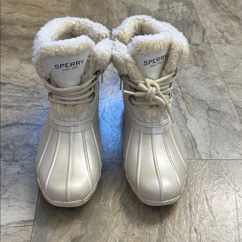 Sperry Cream and Gold Lined Duck Boots